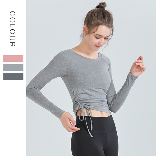 Women's Long Sleeve Sport T-Shirt, Slim Fit, New Korean Style, Trendy Side Straps, Yoga Top, Women's Running and Fitness Wear