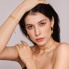 米朵朵菱形亮片双层小众项链手链女ins风轻奢简约不锈钢套装饰品