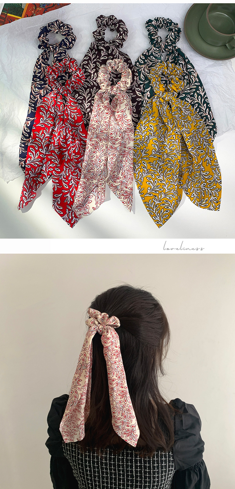 Nihaojewelry Retro Style Floral Ribbon Bowknot Hair Scrunchies Wholesale Jewelry display picture 1