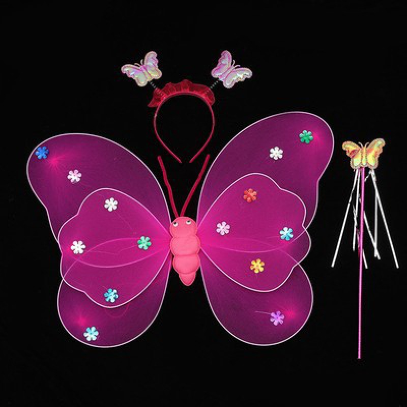 Mariposa luminosa alas de niña espalda juguetes flash niños maravillosos hadas varitas mágicas hadas flores set de tres piezas