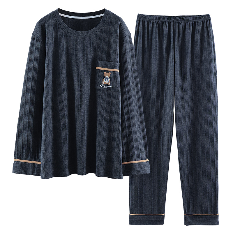 Jiao Caimeng pijamas de los hombres de primavera y otoño de algodón de manga larga traje de dos piezas más el tamaño suelto de los hombres jóvenes ropa de casa casual