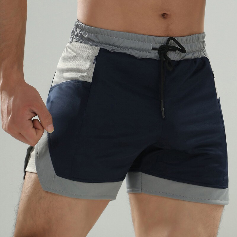 Summer Men's Sports Fitness Shorts Fake Two-piece Bodybuilding Three-point Shorts Cross-border Quick-drying Shorts Running Shorts in stock