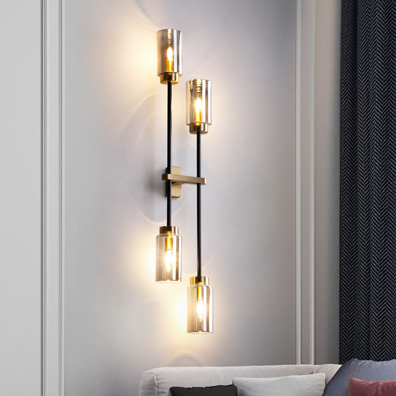 Industrial Style All-Copper Wall Lamp Retro Creative Stylish Living Room Tv Wall Lamp Hotel Corridor Aisle Bedside Glass Lamp