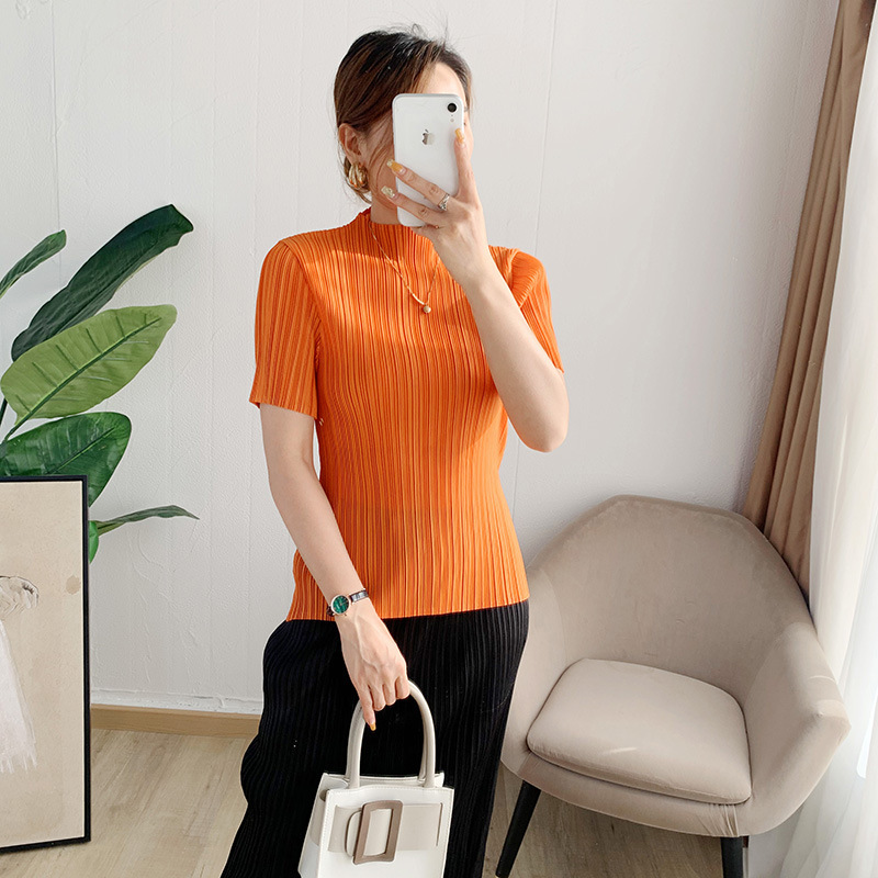 PP series Japanese basic Lily pleated short-sleeved T-shirt loose plus size autumn bottoming shirt pleated top PP series Japanese basic Lily pleated short-sleeved T-shirt loose plus size autumn bottoming shirt pleated top