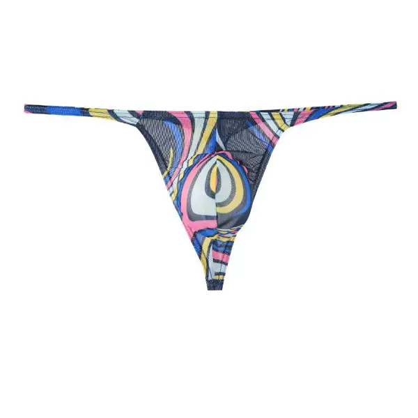 Men's Mesh Printed Thong with Drawstring, Comfortable, Sexy, Breathable, Low-Waist, Trendy, Quick-Drying Men's Thong Underwear