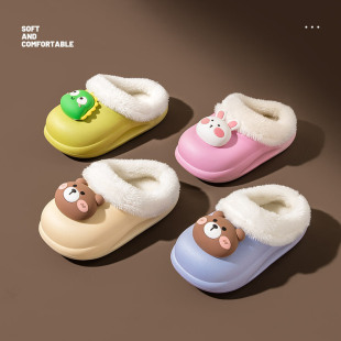 Children's Cotton Shoes Wholesale Baby Cartoon Furry Slippers Winter Boys and Girls Cute Indoor Warm Plus Velvet Cotton Slippers
