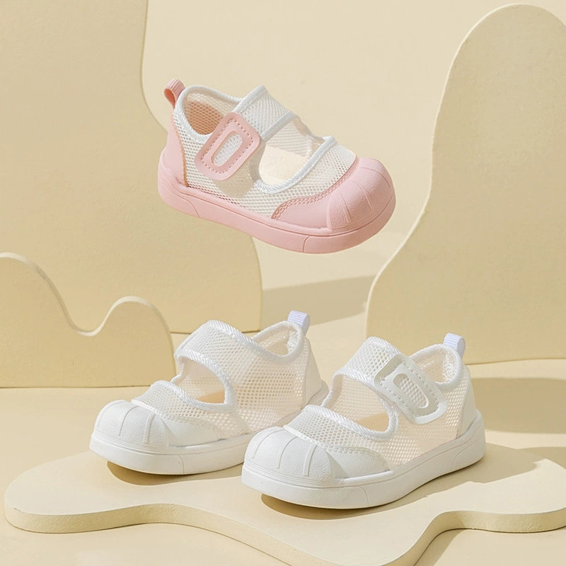 2024 Весенние новые белые туфли с одной сеткой, детская парусиновая обувь, домашняя обувь для мальчиков, нескользящая женская обувь для детского сада
