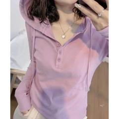 文艺范简约德绒连帽长袖恤打底衫女春秋冬大码显瘦宽松百搭上衣