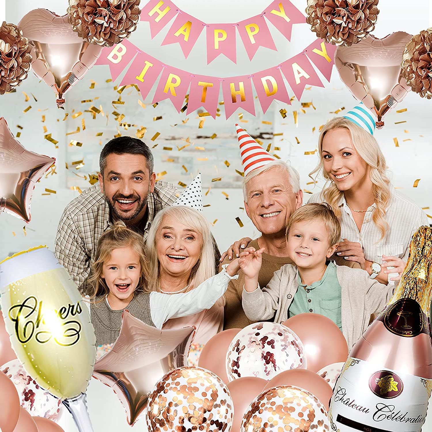 Traje de globo de cumpleaños especial transfronterizo Bandera de cumpleaños de oro rosa globo de película de aluminio globo de Decoración de cumpleaños globo