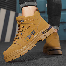 春秋新款时尚高帮皮面高帮系带马丁靴男士户外运动旅游厚底短靴男