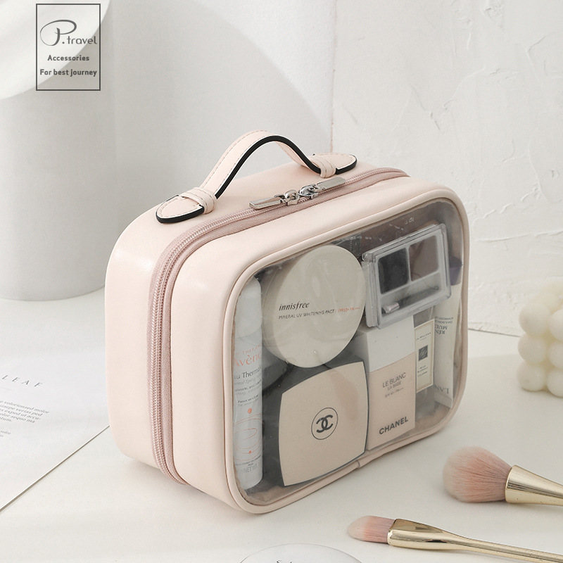 Nuevo transparente portátil ins estilo de alta calidad de doble capa de almacenamiento cosmético bolsa de viaje de gran capacidad bolsa de lavado a prueba de agua