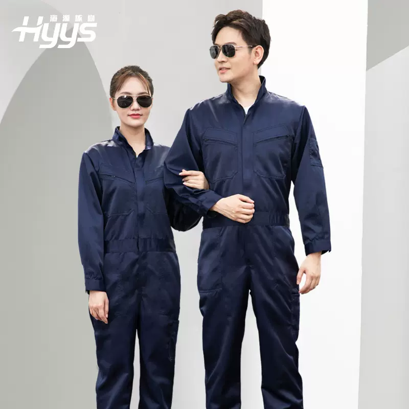 跨境春秋连体工作服印LOGO车间工厂船员服连体机修服外贸劳保服