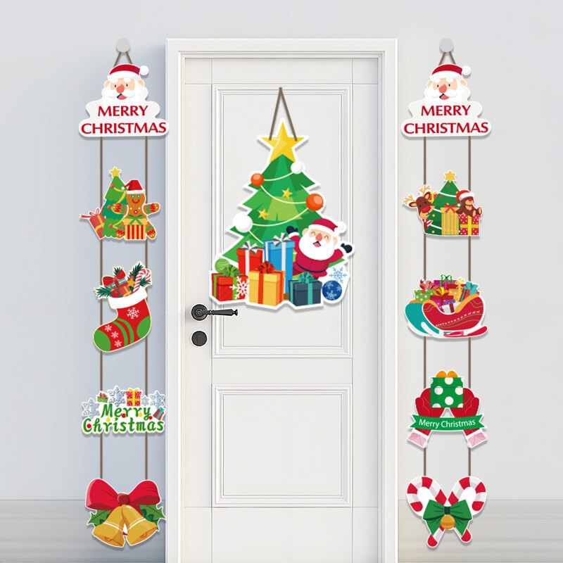 跨境新款Christmas圣诞纸质小门挂创意卡通装饰挂件场景氛围布置|undefined