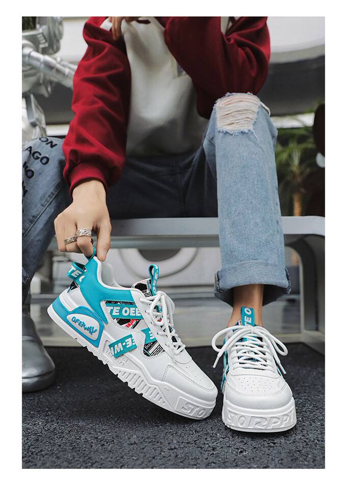Giày thể thao nam màu trắng thoáng khí đế dày phong cách Hàn, giày sneaker đa năng thắt dây — E161 trắng đen, Màu Kaki E161 chi tiết 13
