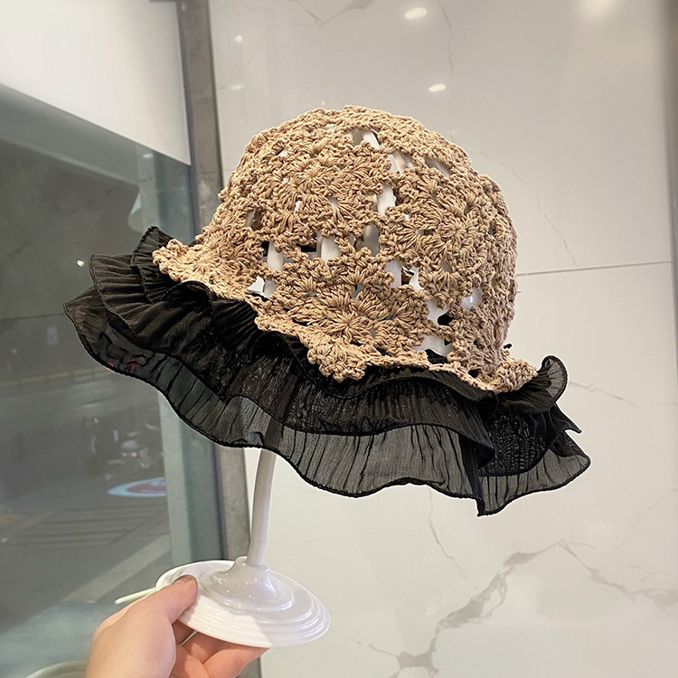 春夏薄款手工编针织帽女镂空钩花毛线帽甜美文艺显脸小包头堆堆帽|undefined
