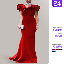 2025欧美款外贸大码女装裹身一字肩长裙伴娘团轻礼服宴会小礼服女