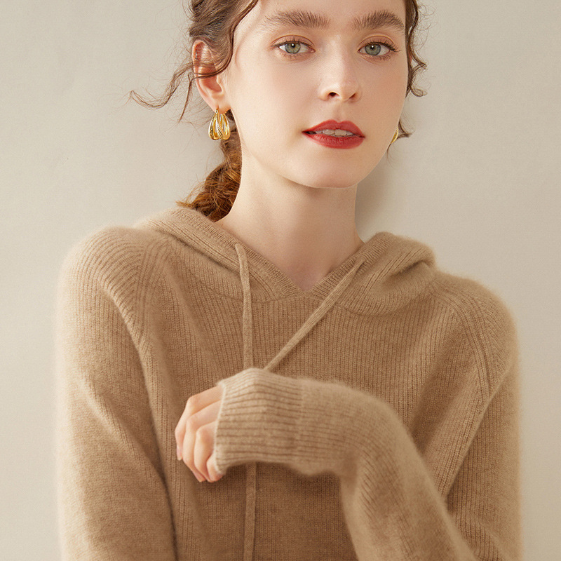 Ordos City Thickened Ingot Needle Hooded Cashmere Sweater for Women 100% Pure Cashmere Hooded Sweatshirt Women's Sweater Ordos City Thickened Ingot Needle Hooded Cashmere Sweater for Women 100% Pure Cashmere Hooded Sweatshirt Women's Sweater