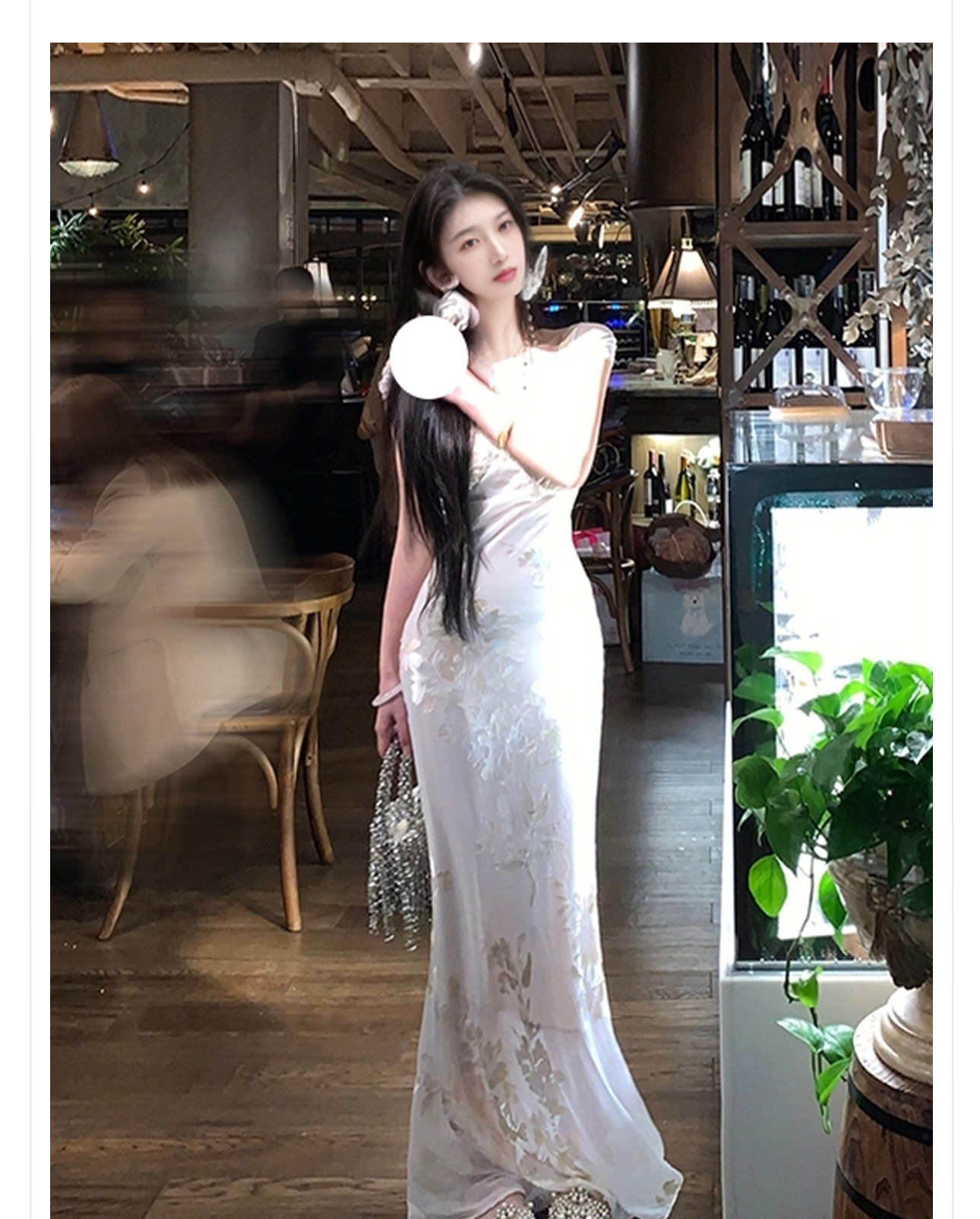 Đầm ôm body nữ phong cách Trung Hoa mới in họa tiết quốc phong chất rayon mùa hè ZX N5084 — Màu trắng be chi tiết 2