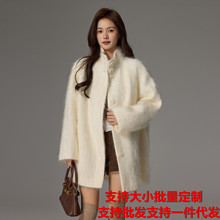 立领女羊绒大衣毛呢外套高端拉毛工艺保暖纯色大衣支持一件代发