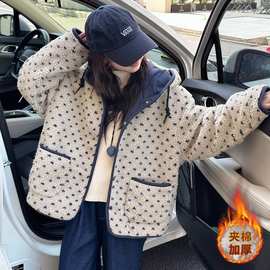 女童秋冬季夹棉外套2025新款儿童上衣大童冬装加厚羊羔绒毛毛衣潮