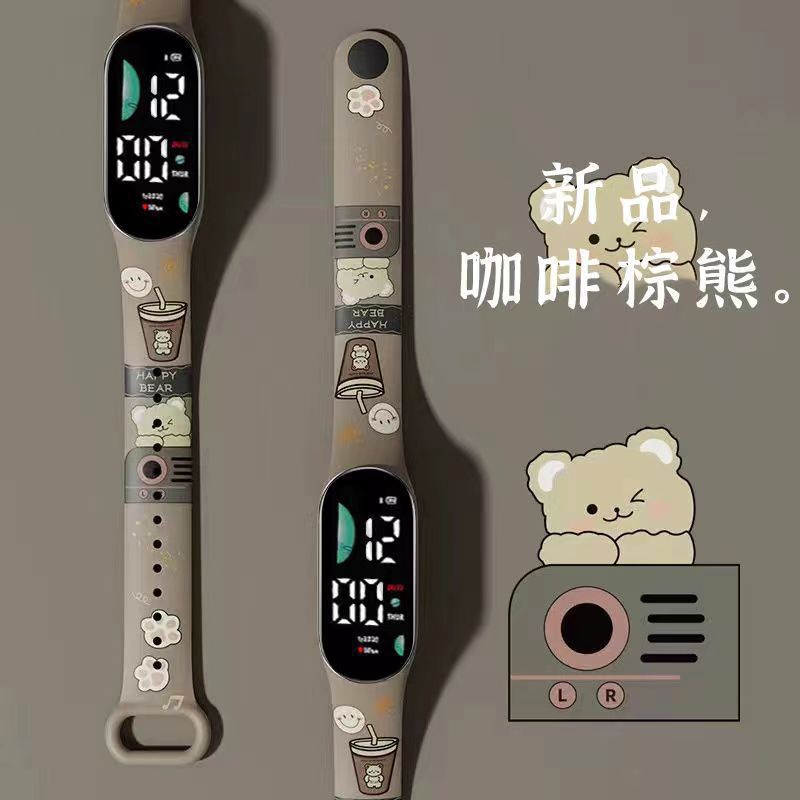 2024 explosión de chatarra oso de café M9 impresión pulsera relojes de pulsera niños estudiantes moda lindo reloj electrónico LED