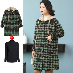 Middle-aged and elderly women's high-end double-sided cashmere coat foreign-style 50-year-old plus size fat mother autumn and winter plaid woolen coat