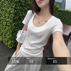 5werkwen 呼吸感淡人t bi入仿麻竹节棉短袖T恤夏季休闲百搭上衣女