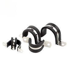 304不锈钢U型卡扣带连胶条骑马卡管卡喉箍水管固定夹锁紧钢管抱箍