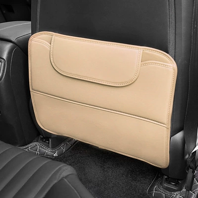 Chair back anti-kick pad storage bag universal leather - beige-one