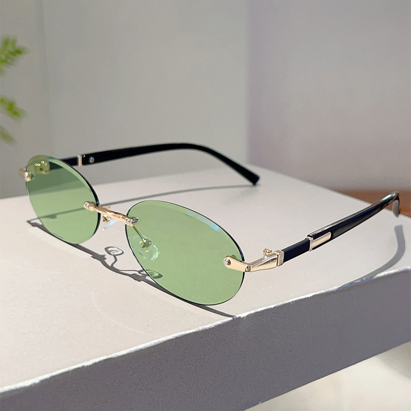 Ovale Rahmenlose Sonnenbrille Für Damen Modisches Trend Accessoire_voghion.com