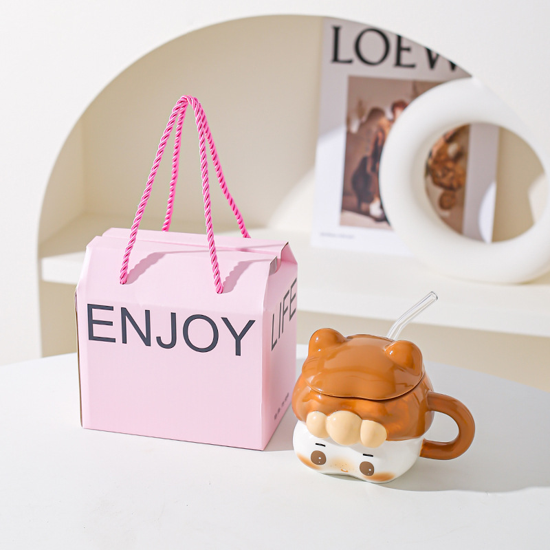 Creativa y encantadora chica taza de paja de cerámica taza para una chica mejor amiga práctica regalo de cumpleaños taza acompañante regalo