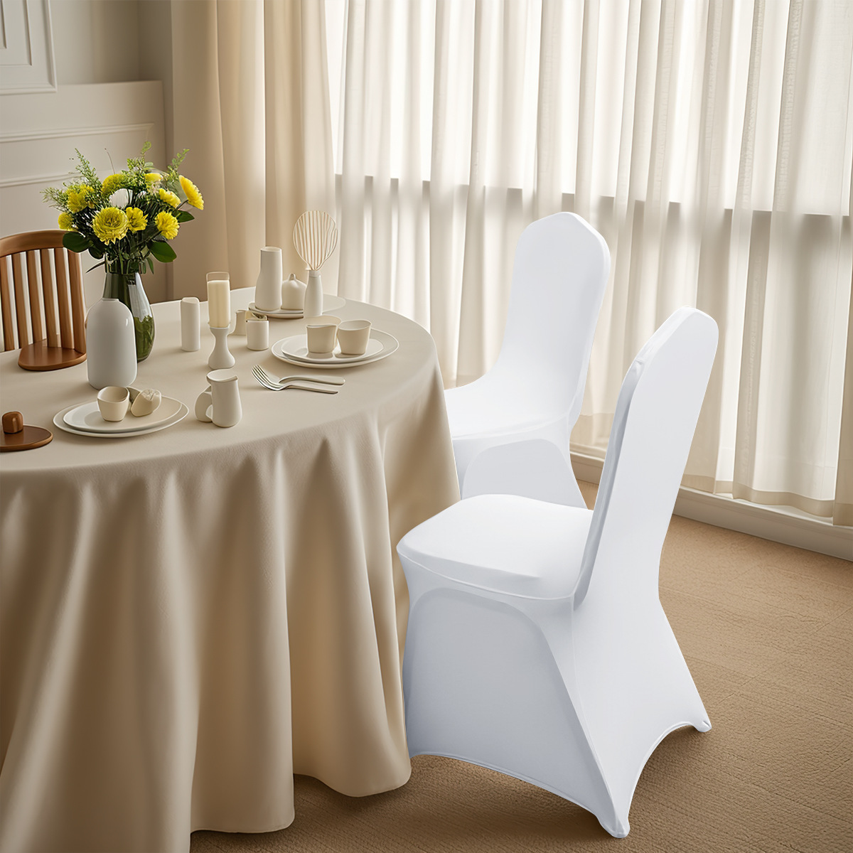 Ventas transfronterizas de seda de leche elástica banquete cuadrangular cubierta de silla de esquina general restaurante hotel cubierta de silla de boda de color sólido