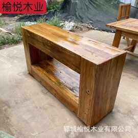 复古老榆木玄关柜茶水柜简约隔层置物架抽屉边柜侘寂风民宿边桌
