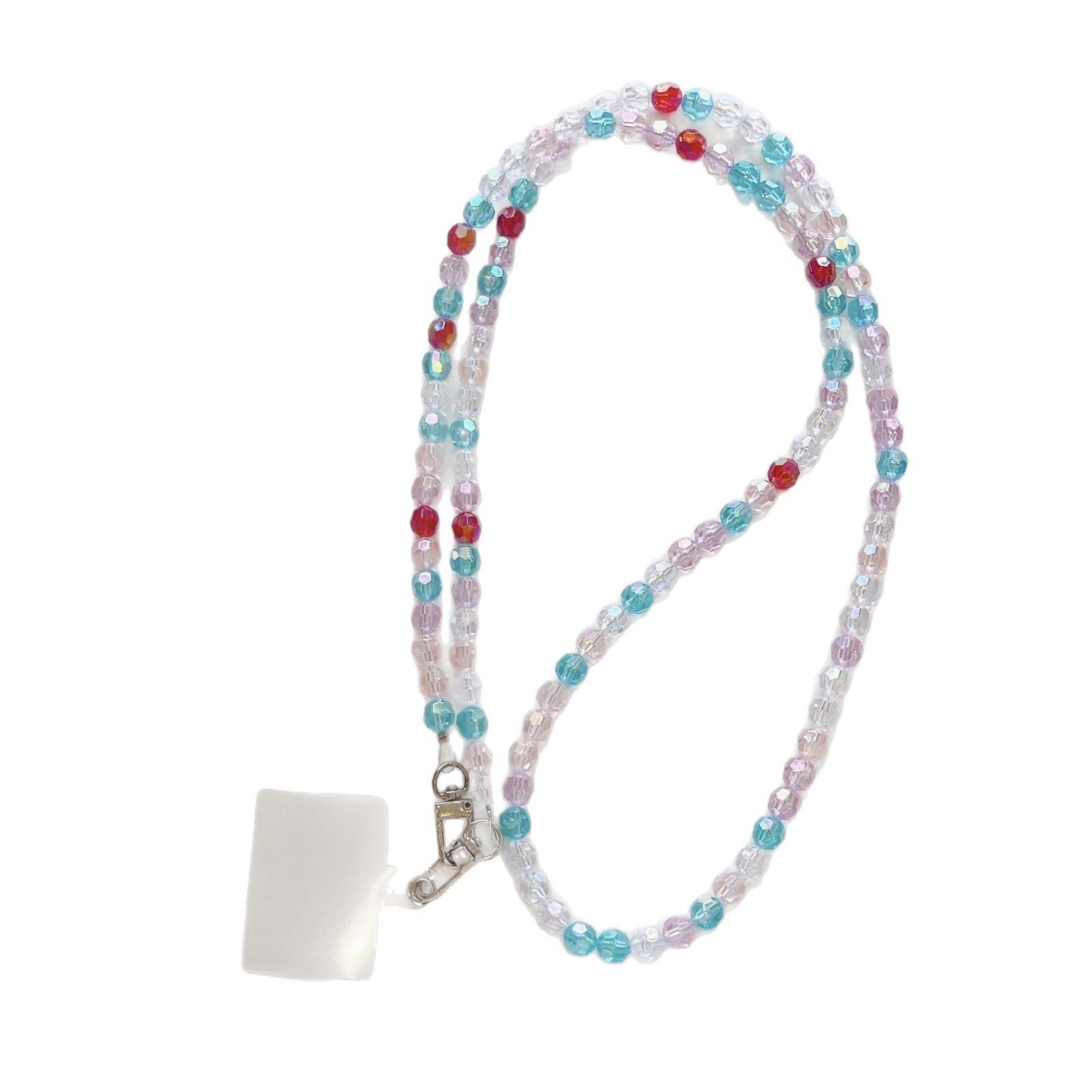 Cuentas de cristal de color transparente de octogono de cadena larga y corta para caso de teléfono móvil, cadena larga hecha a mano, cuerda portátil DIY
