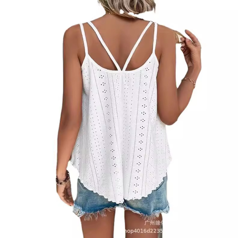 2023 Verano nueva ropa de mujer transfronteriza europea y americana Amazon Wal-Mart malla caliente bordado camisola