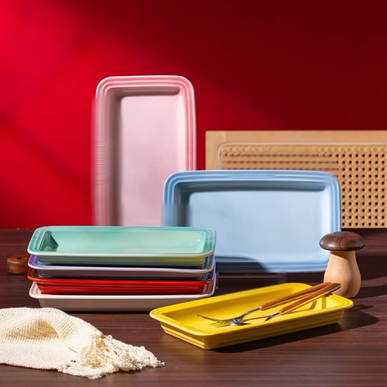 French Style Rainbow Tableware Household Dish Rectangular Sushi Dessert Plate Advanced Style Light Luxury Bowl