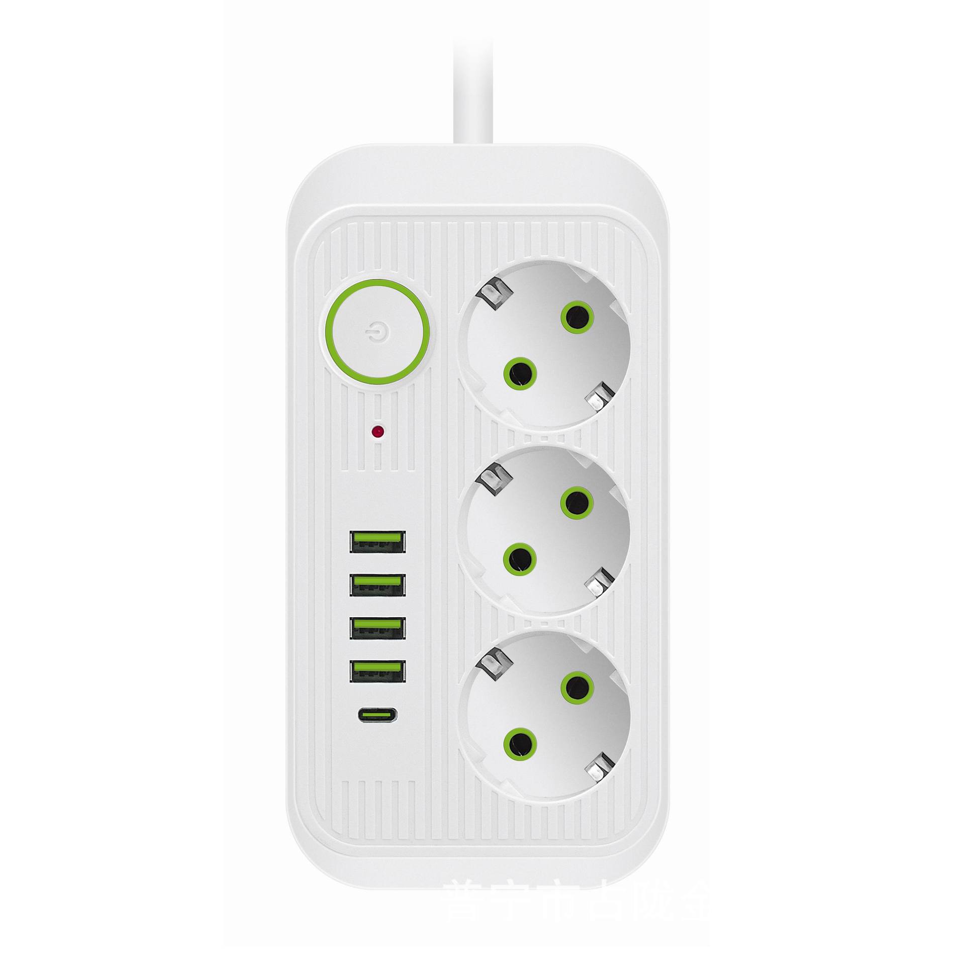 4USB+1PD3孔欧规插座F09U#外贸专供俄罗斯排插多功能插线板多孔