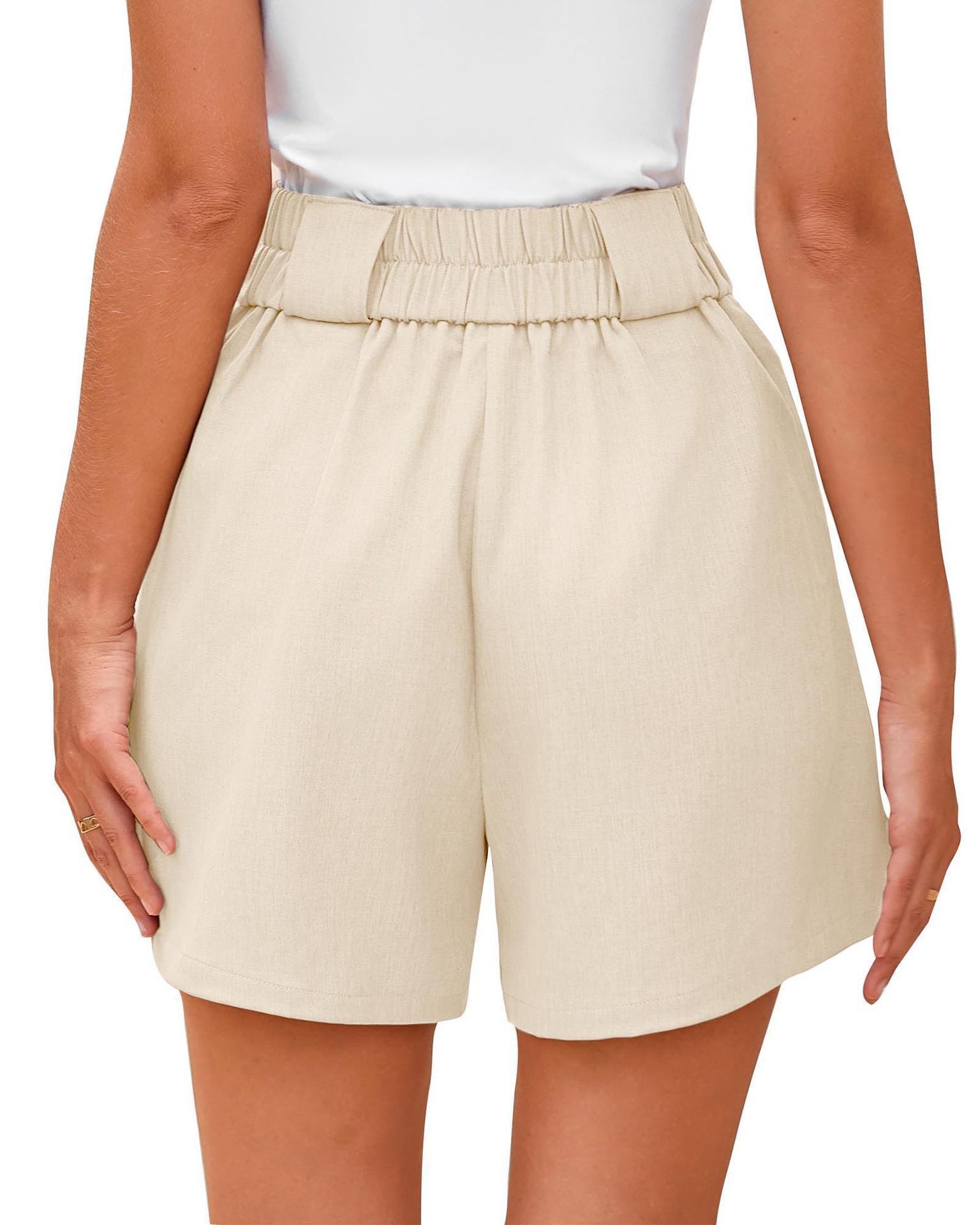 Vêtements pour femmes, short décontracté taille haute, couleur unie, confortable avec poches_voghion.com