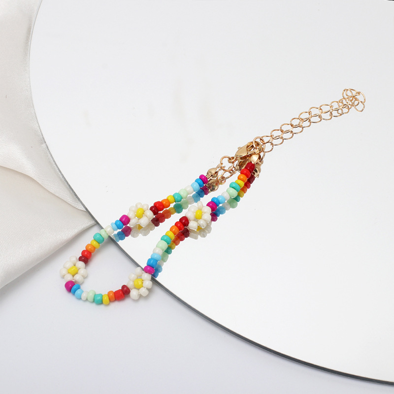 ethnic style color rice bead flowers necklace bracelet ring set