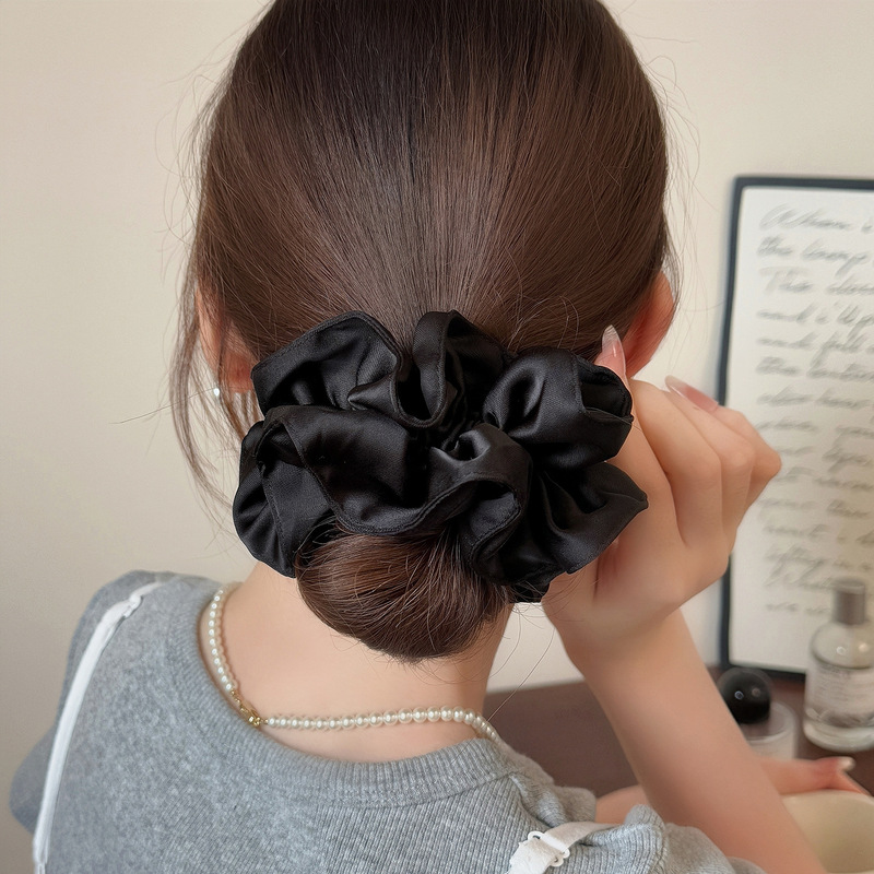 小柄なウエストプリーツサテンつぼみ二層大腸リングボールヘッドポニーテールヘアロープ無地ゴムバンドヘッドロープ女性用|undefined