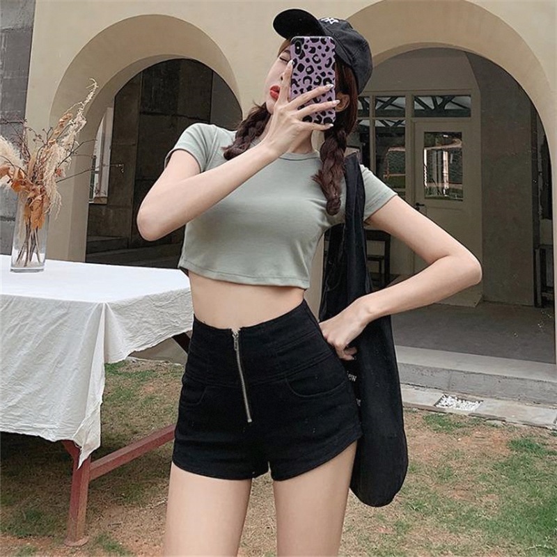 黑色短裤女2025夏季新款高腰时尚显瘦a字阔脚裤弹力百搭休闲热裤