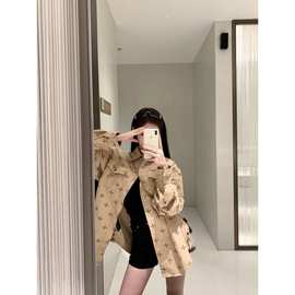 PS夏季新款工装衬衫宽松十字印花舒适长袖衬衣女新款美拉德上衣潮