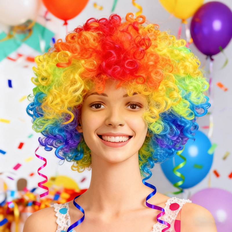Cross-Border Exclusive Funny Headgear Colorful Afro Men and Women Funny Full Headgear Halloween Clown Wig Foreign Trade