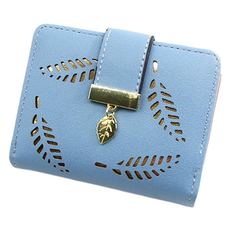 Personalizada Corea moda de las mujeres cartera corta hoja hueco embrague monedero cremallera bolsa fábrica al por mayor