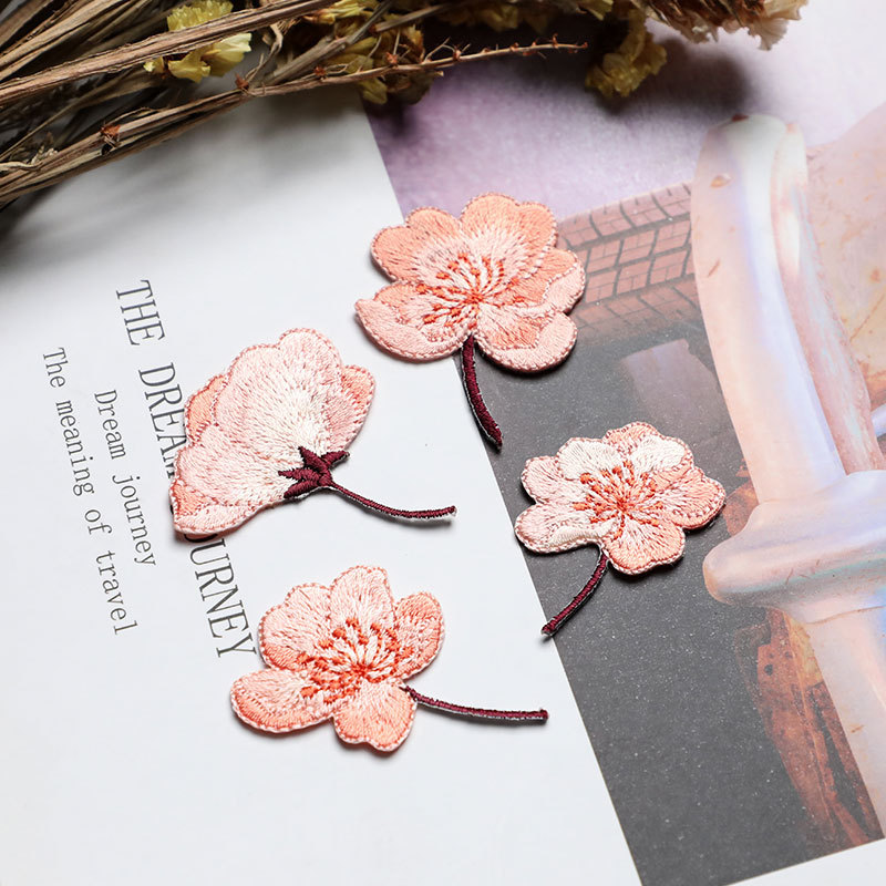 Begonia Flower Cloth Stickers Small Flower Pieces National Tide Retro Style Decorative Embroidery Pieces Clothes Small Flaw Repair Hot Melt Adhesive Ironable