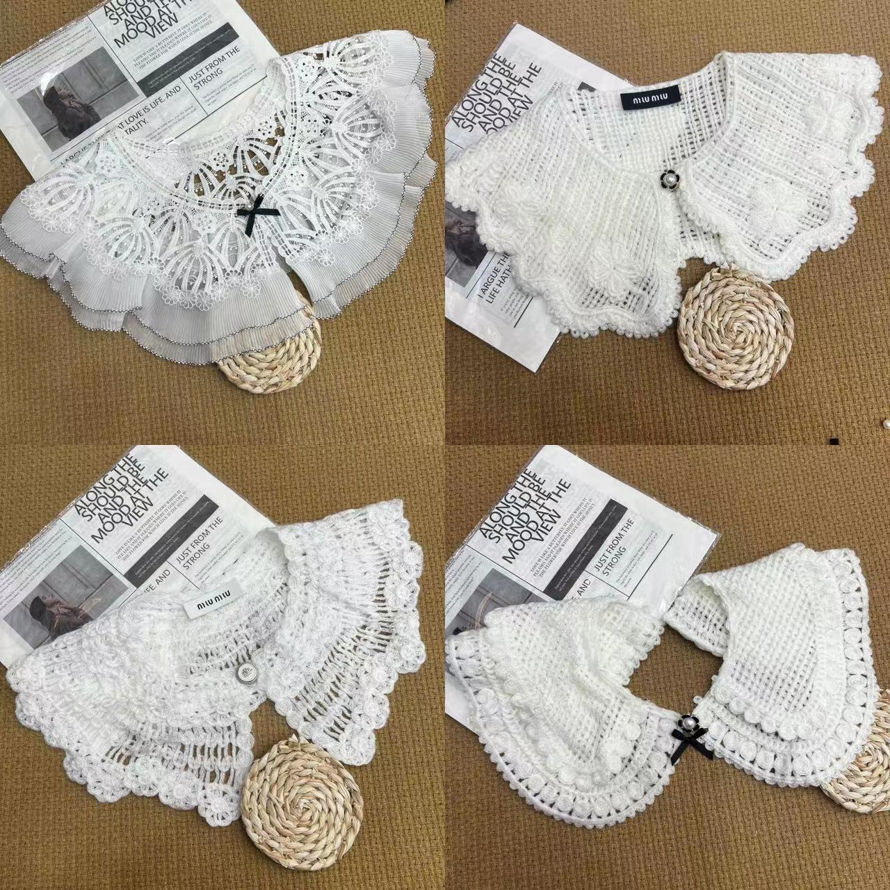 秋冬新款毛线绣花假领子女针织装饰领外搭毛衣领减龄娃娃领小披肩