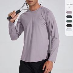New men's sport long sleeve UV protection t-shirt, thin, moisture-wicking and breathable, elastic round neck outdoor fitness running shirt, quick-drying clothing