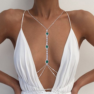 Cross-Border Emerald Chest Chain European and American Nightclub Style Sexy and Interesting Rhinestone Fashion High-End European and American Body Chain Accessories
