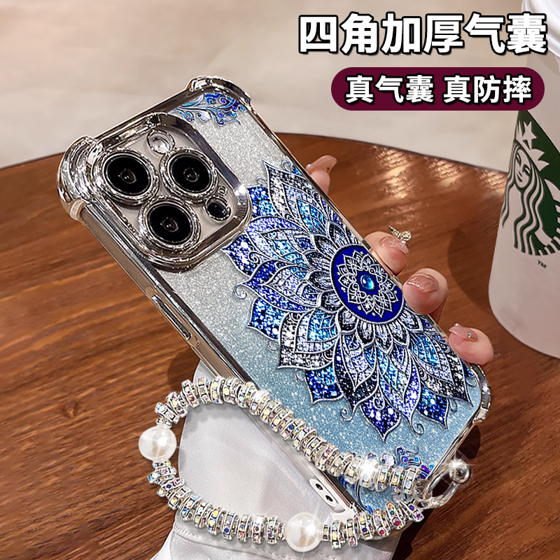 Blue totem bracelet case suitable for Apple 17 Pro Max, iPhone 16, four-corner anti-drop, 15 silicone, 14 for women Blue totem bracelet case suitable for Apple 17 Pro Max, iPhone 16, four-corner anti-drop, 15 silicone, 14 for women