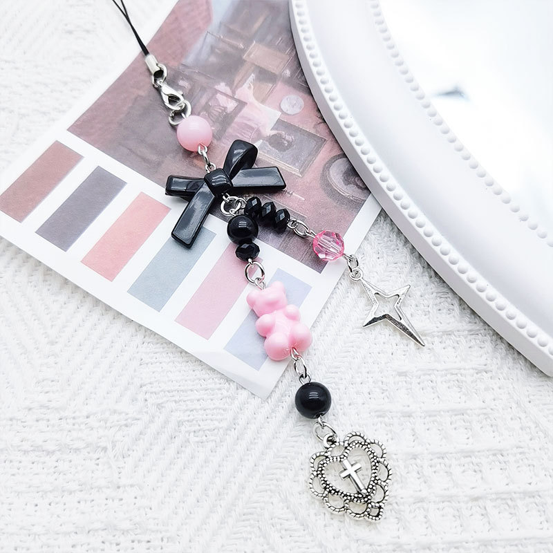 Sweet Cool Spice Girl Style Y2K Subculture Hollow Love Bear Bow Mobile Phone Chain Simple Joker Bag Pendant